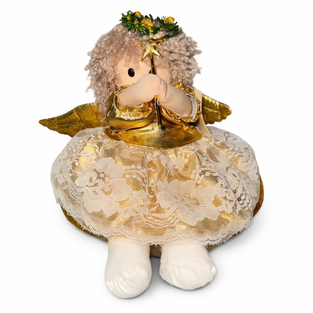 1994 Berkeley Designs Musical Angel Doll Gold Lace Dress Wings “Wish Upon aStar”